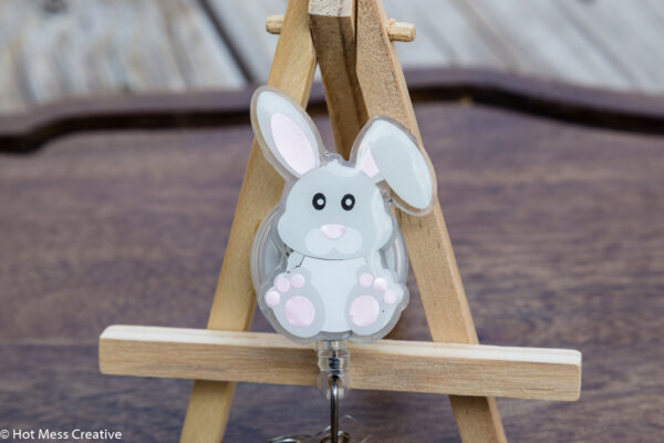 Cute Sitting Bunny Badge Reel | Retractable Badge Reel | Interchangeable Badge Reel
