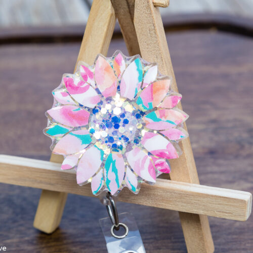 Floral Sunflower Badge Reel, Retractable Badge Reel, Interchangeable Badge Reel