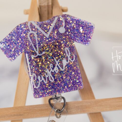 Personalized Scrub Top Glitter Badge Reel, badge ID, Retractable ID, Lanyard Badge Holder, Nurse Gift, MD1, PER