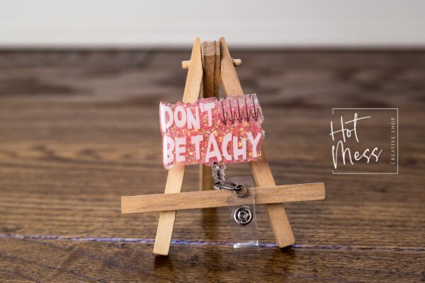 Funny Pink Glitter Cardiology Badge Reel: Retractable RN ID Holder for Nurses, Don't be Tachy, Stocking Stuffer