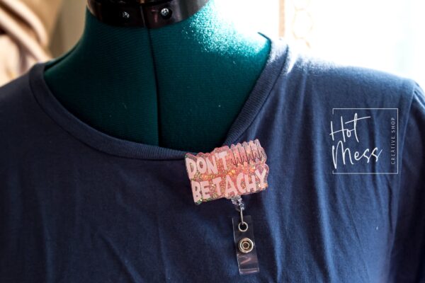 Funny Pink Glitter Cardiology Badge Reel: Retractable RN ID Holder for Nurses, Don't be Tachy, Stocking Stuffer