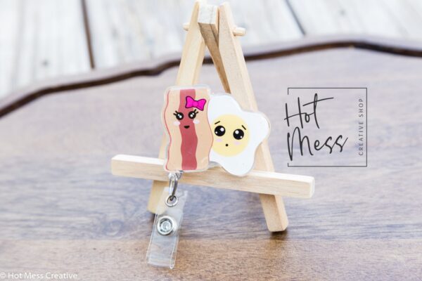 Bacon and Eggs Badge Reel, Funny Badge Reel, School Nurse Badge Reel, Retractable ID Holder, Interchangeable Lanyard, Food Badge Reels