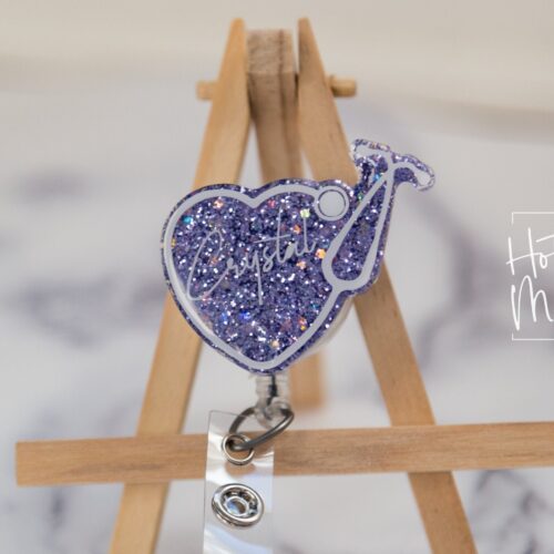 Personalized Stethoscope Glitter Badge Reel, badge ID, Retractable ID, Lanyard Badge Holder, Nurse Gift, MD1