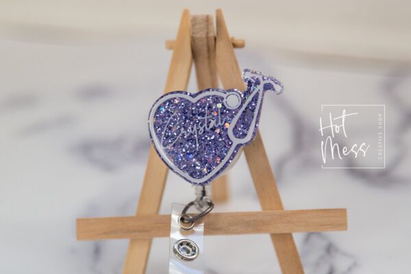 Personalized Stethoscope Glitter Badge Reel, badge ID, Retractable ID, Lanyard Badge Holder, Nurse Gift, MD1