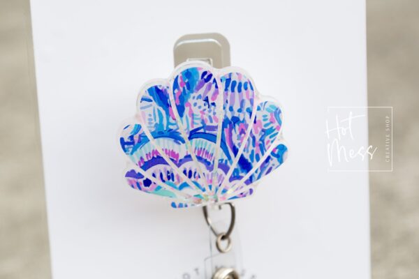 Shell badge reel, Mermaid badge reel, Retractable Acrylic Badge Reel, Nurse Gift, Teacher badge reel