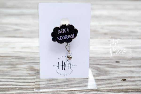 Ain't Scared Dark Cloud Funny Badge Reel, Night Shift badge reel, Dark Cloud ID Holder,  Stocking Stuffer