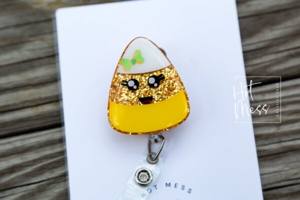 Candy Corn Funny Halloween Glitter Badge Reel, Halloween ID Holder, Interchangeable badge reel, Halloween Candy Badge Reel