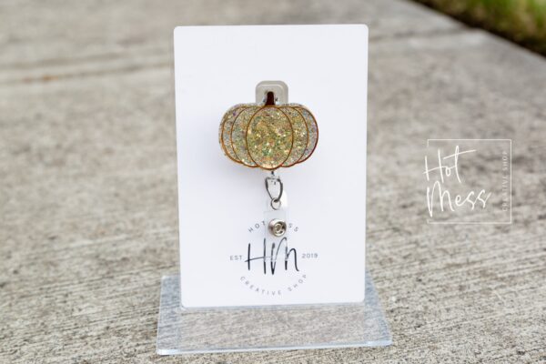 il_fullxfull.3337187679_c9lc Fall Gold Pumpkin Glitter Funny Badge Reel, Thanksgiving Badge Reel, Halloween Badge Reel, Autumn Badge Reel