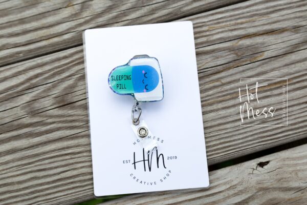 il_fullxfull.3383040327_2cjq Sleeping Pill Badge Reel, Sleeping Pill ID holder, funny badge reel