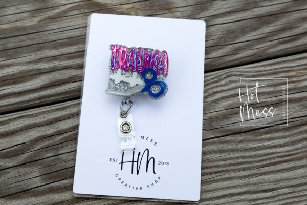 Trauma Badge Reel, Trauma Queen, Nurse Badge Reel, Funny badge reel, Retractable ID Holder, Interchangeable, Glitter Badge Reel