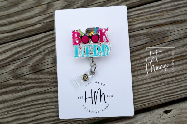Book Nerd Badge Reel, Librarian Badge Holder, Gift for Book Lover, Teacher ID holder, Retractable ID Holder, Interchangeable Badge Reel