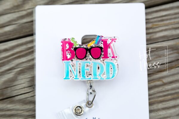 Book Nerd Badge Reel, Librarian Badge Holder, Gift for Book Lover, Teacher ID holder, Retractable ID Holder, Interchangeable Badge Reel