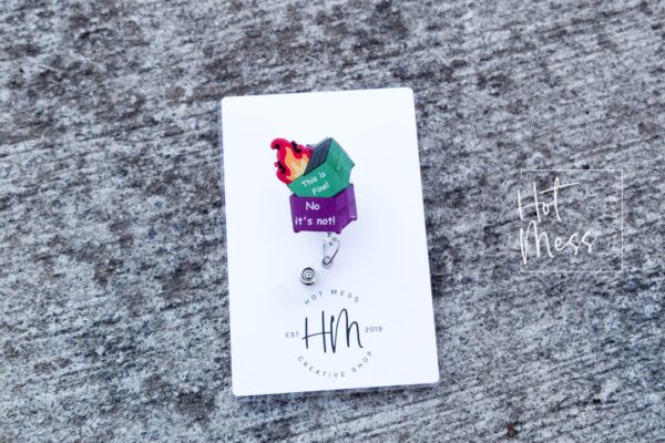 This Is Fine! No It's Not! Dumpster Fire Funny Badge Reel, Retractable Badge Reel, Interchangeable Badge Reel, Stocking Stuffer