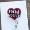 Social Worker Heart Funny Badge Reel, social worker badge, ID holder, Retractable Acrylic Badge Reel, Heart Badge reel