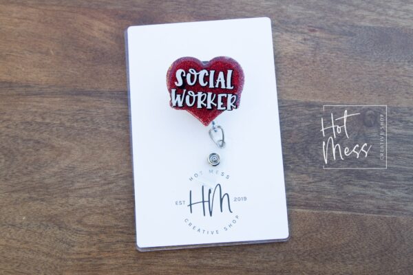 Social Worker Heart Funny Badge Reel, social worker badge, ID holder, Retractable Acrylic Badge Reel, Heart Badge reel