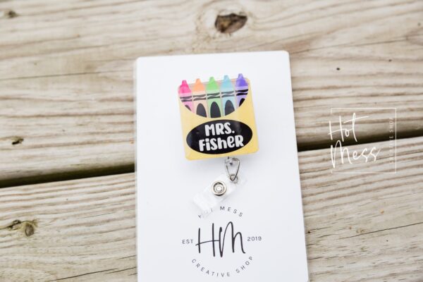 Personalized Teacher Badge Reel, ID Holder, Interchangeable Badge Reel, Crayon Box, Teacher Gift