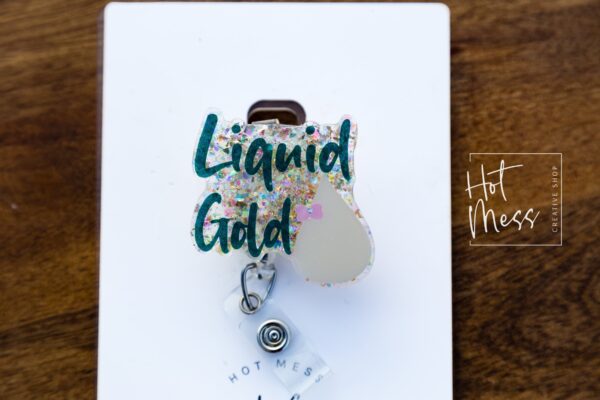 Liquid Gold Badge Reel, Lactation Consultant Retractable Lanyard, Interchangeable Badge Reel, Baby Nurse ID Badge Holder, RN Key Card