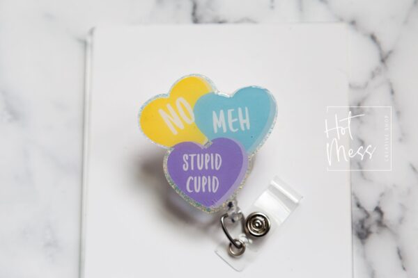 Valentines Day Badge Reel, Anti-Love Hearts,  Nurse Badge Reel, Retractable ID Holder, Interchangeable, Glitter Badge Reel