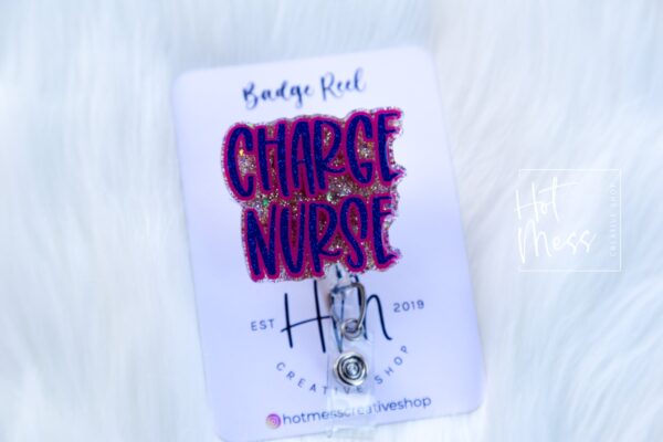 il_fullxfull.3619592386_k10e Charge Nurse Funny Glitter Badge reel, badge ID, Retractable ID, Lanyard Badge Holder, Nurse Gift