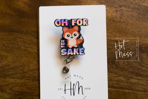 il_fullxfull.3632730044_6b0m Oh for Fox Sake Funny Badge Reel, Retractable Badge Reel, Interchangeable Badge Reel, Sarcasm Badge Reel