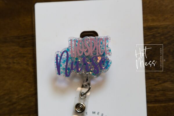 Hospice Nurse Funny Glitter Badge Reel, Interchangeable Retractable Badge Reel, Caregiver badge reel, Elderly assistant badge reel