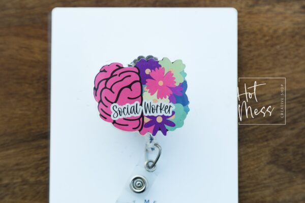 Social Worker Badge Reel, social worker badge, ID holder, Retractable Acrylic Badge Reel