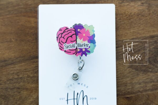 Social Worker Badge Reel, social worker badge, ID holder, Retractable Acrylic Badge Reel