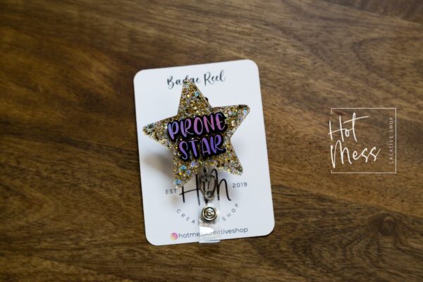 Prone Star Funny Glitter Badge Reel, Nurse Badge Reel, Respiratory Therapist Badge Reel, Prone Star, ICU Nurse, Retractable Badge