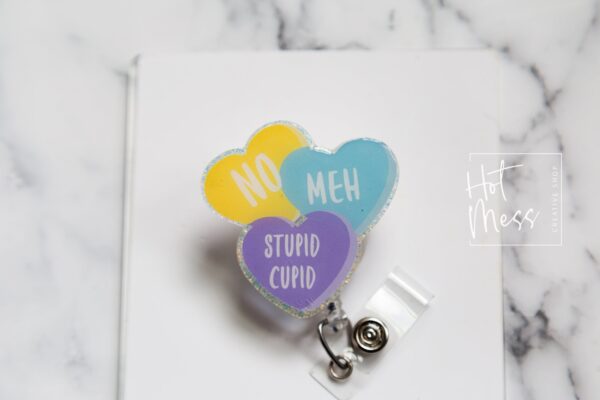 Valentines Day Badge Reel, Anti-Love Hearts,  Nurse Badge Reel, Retractable ID Holder, Interchangeable, Glitter Badge Reel