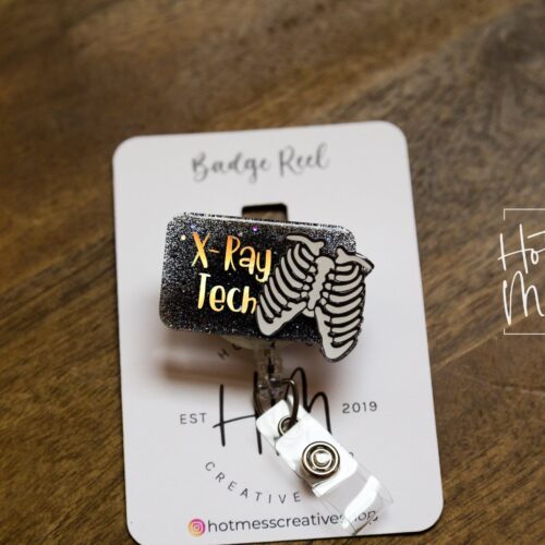 X-Ray Tech Badge Reel, Glitter Badge Reel, Retractable ID Holder, Interchangeable Badge