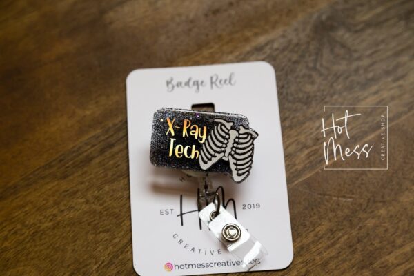 X-Ray Tech Badge Reel, Glitter Badge Reel, Retractable ID Holder, Interchangeable Badge