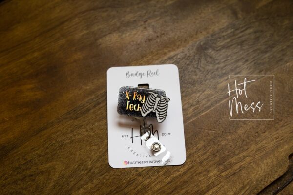 X-Ray Tech Badge Reel, Glitter Badge Reel, Retractable ID Holder, Interchangeable Badge