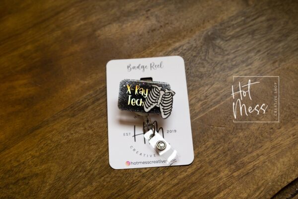 X-Ray Tech Badge Reel, Glitter Badge Reel, Retractable ID Holder, Interchangeable Badge