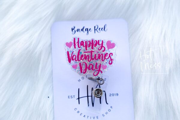 Happy Valentines Day Badge Reel, Love, Nurse Badge Reel, Retractable ID Holder, Interchangeable, Glitter Badge Reel