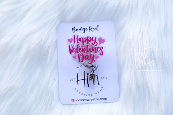 Happy Valentines Day Badge Reel, Love, Nurse Badge Reel, Retractable ID Holder, Interchangeable, Glitter Badge Reel