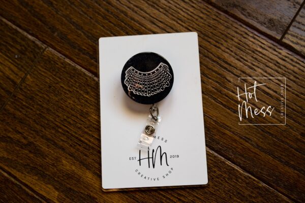 RBG Badge Reel, Law ID Holder, Paralegal Retractable Acrylic Badge Reel, Ruthe Bader Ginsburg, Liberal Badge Reel