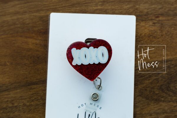 Valentines Day Badge Reel, Red Love Heart, XOXO, Nurse Badge Reel, Teacher ID, Retractable ID Holder, Interchangeable, Glitter Badge Reel