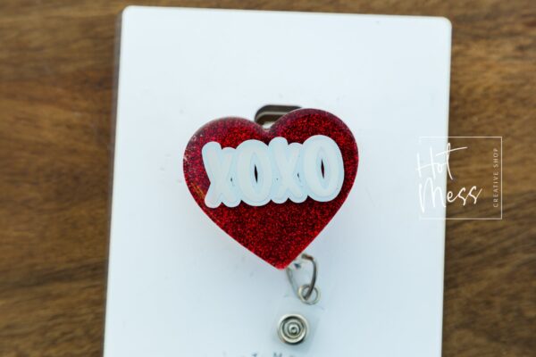 Valentines Day Badge Reel, Red Love Heart, XOXO, Nurse Badge Reel, Teacher ID, Retractable ID Holder, Interchangeable, Glitter Badge Reel