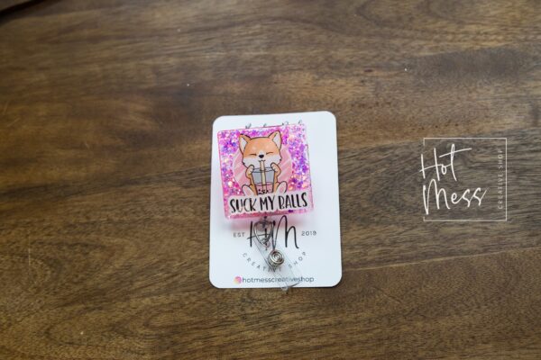 Suck My Balls Funny Corgi Badge Reel, Boba Tea, RN ID Holder, Retractable Acrylic Badge Reel, Nurse Gift, Night Shift, Office Badge Reel