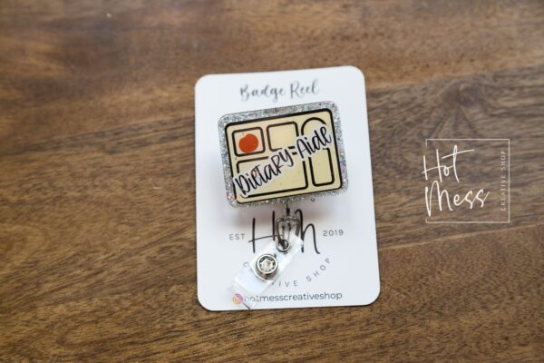 il_fullxfull.3688661180_jmp0 Dietary Aide Badge Reel, dietary manager Glitter Badge Reel, Dietary Worker ID Holder