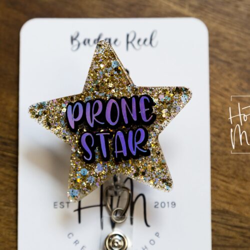 il_fullxfull.3689363151_cf77 Prone Star Funny Glitter Badge Reel, Nurse Badge Reel, Respiratory Therapist Badge Reel, Prone Star, ICU Nurse, Retractable Badge