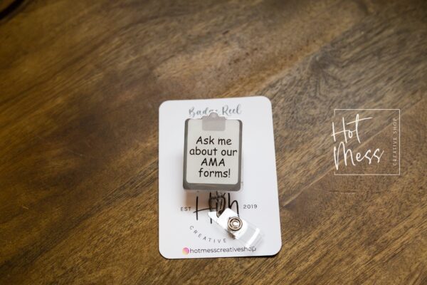 il_fullxfull.3693517383_1zjo Ask Me About Our AMA Forms Funny Badge Clipboard Reel, Nurse Badge Reel, ID Holder, ICU Nurse, Retractable Badge