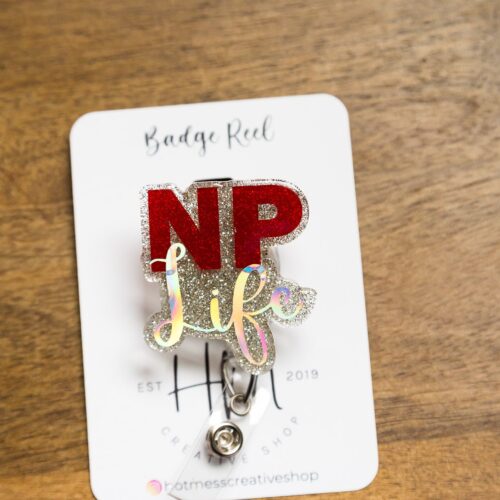 NP Life Glitter Badge Reel, Nurse Practitioner badge id, Retractable ID, Lanyard Badge Holder, Nurse Gift