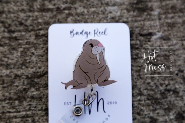 il_fullxfull.3709216649_hvo9 Walrus Funny Badge Reel, Teacher Badge Holder, Retractable Acrylic Badge Reel, Interchangeable Badge, Aquarium badge reel, museum