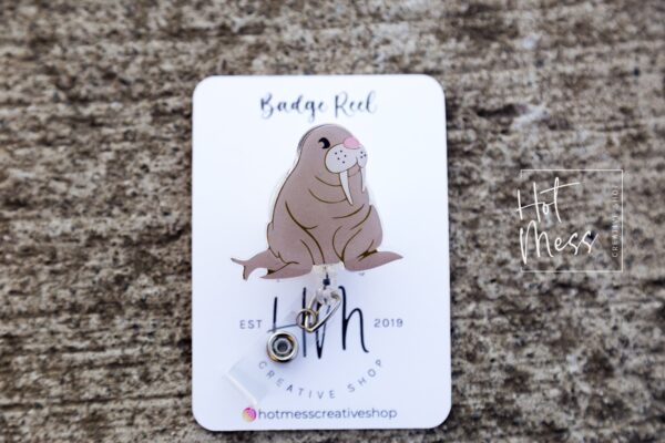 il_fullxfull.3709216655_5j6t Walrus Funny Badge Reel, Teacher Badge Holder, Retractable Acrylic Badge Reel, Interchangeable Badge, Aquarium badge reel, museum