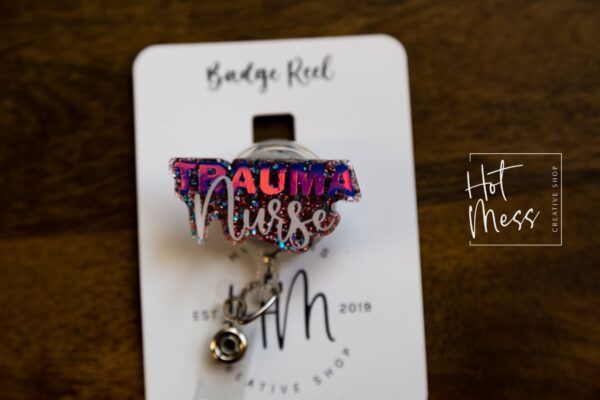 il_fullxfull.3716918226_pumy Trauma Nurse Badge Reel, RN ID Holder, Retractable Acrylic Badge Reel, Nurse Gift, Night Shift, ER Nurse