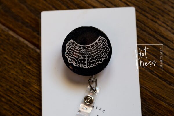 RBG Badge Reel, Law ID Holder, Paralegal Retractable Acrylic Badge Reel, Ruthe Bader Ginsburg, Liberal Badge Reel