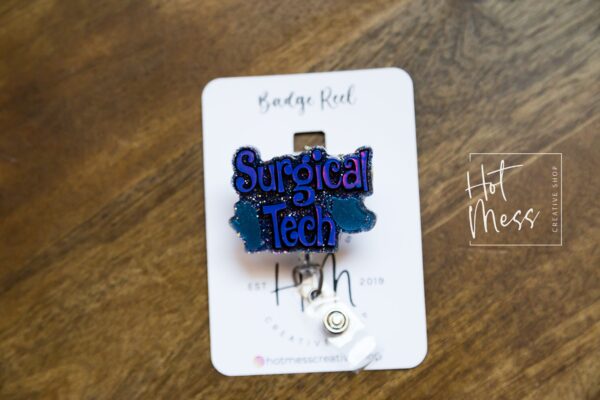 Surgical Tech Badge Reel, OR ID Holder, Surgical Technologist Retractable Acrylic Badge Reel