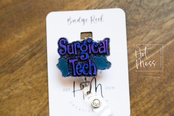 Surgical Tech Badge Reel, OR ID Holder, Surgical Technologist Retractable Acrylic Badge Reel