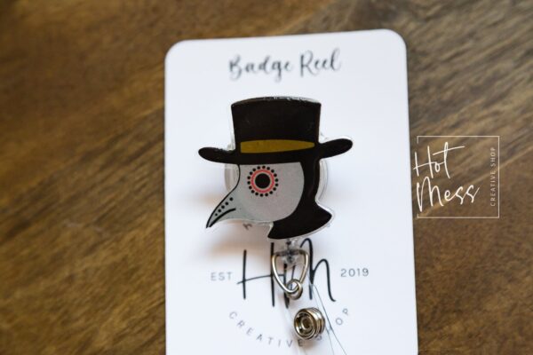 Plague Doctor Funny Badge Reel, RN ID Holder, Retractable Acrylic Badge Reel, Nurse Gift, Night Shift, Office Badge Reel